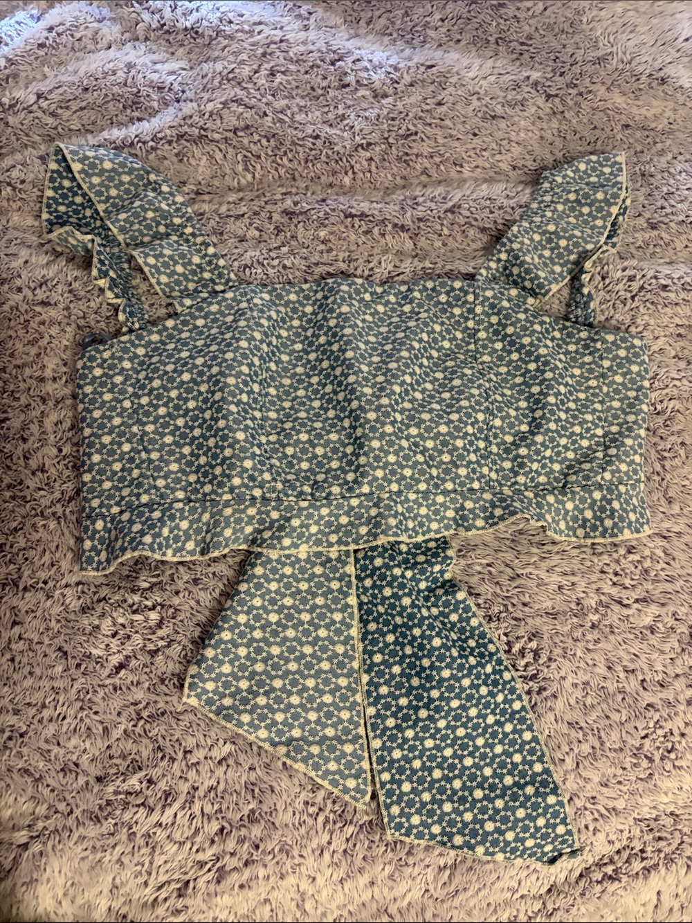 Floral and Denim Blue Crop Top with Tie-Back
